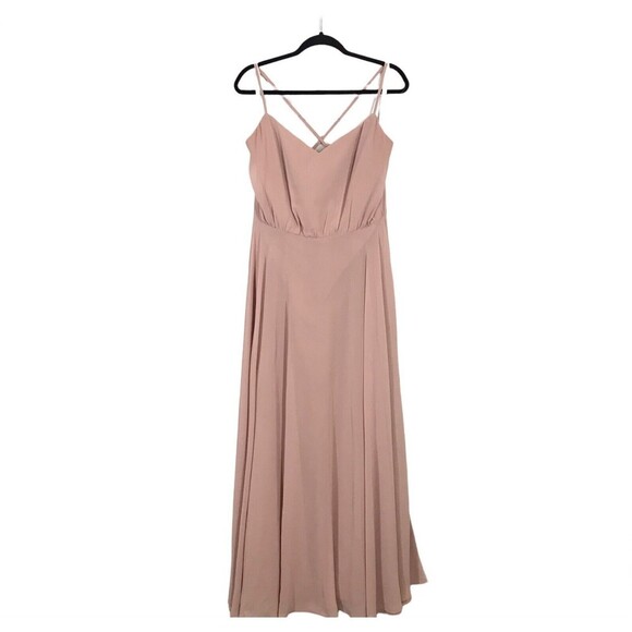 REVELRY Chiffon Pleated Sleeveless V-neck Cross Strappy Back Gown Dress Size 14 - Picture 1 of 12